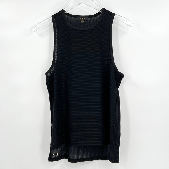 Alala Tops - ALALA Sleeveless Crew Neck Horizontal Sheer Ribbed Top Black M